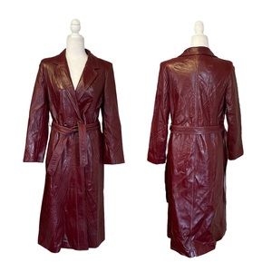 Vintage 70s Skin Gear Burgundy 100% Leather Belted Duster Long Line Coat